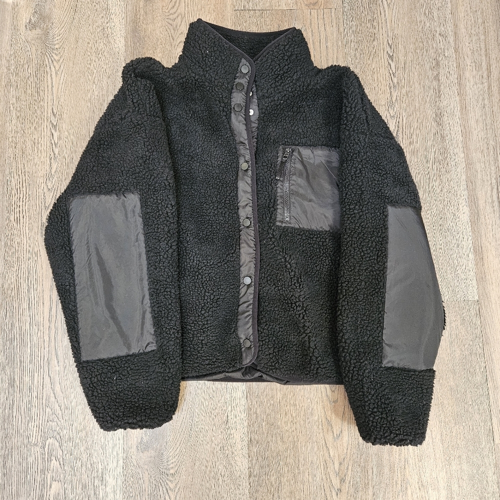 Fabletics Black Sherpa Tahoe Teddy Jacket Coat Fleece women's size large coat